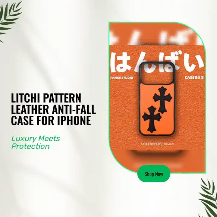 Litchi Pattern Leather Anti-Fall Case for iPhone by@Outfy